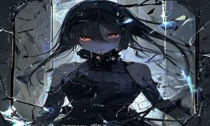 挣扎吧亚当君神秘角色零的立绘，蒙面少女，背景为碎裂的镜面，象征记忆与真相